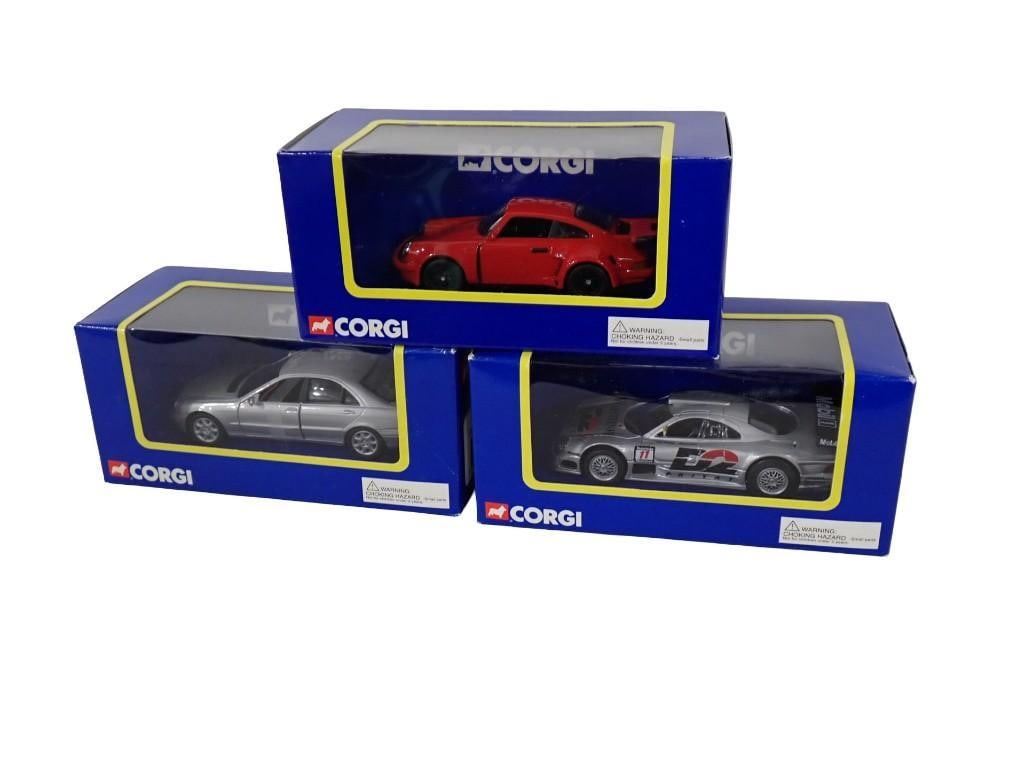3 Corgi Die Cast model Cars incl Porsche 911 Carrera RSR, Mercedes CLK GTR (Style B), Mercedes S Cla (1 of 18)