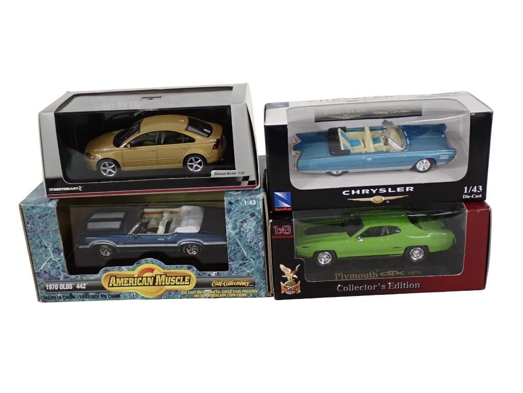 4 Die Cast 1:43 Scale Model Cars incl Ertl American Muscle 1970 Olds 442, Motorart Volvo S40, (1 of 9)