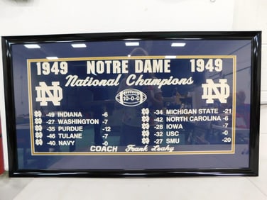 Original 1949 Notre Dame National Championship Banner Framed . Coach was Francis William