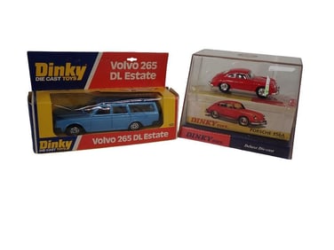 2 Dinky Toys Die Cast Cars incl Porsche 356A and Volvo 265 DL Estate Both in Original Packages