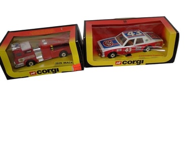 2 Vintage Corgi Die Cast Vehicles incl 2029 Hammond Fire Dept Mack Truck and 341 Chevrolet Caprice