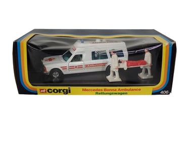 Vintage Corgi 406 Mercedes Bonna Ambulance Rettungswagen Die Cast Vehicle in Original Box