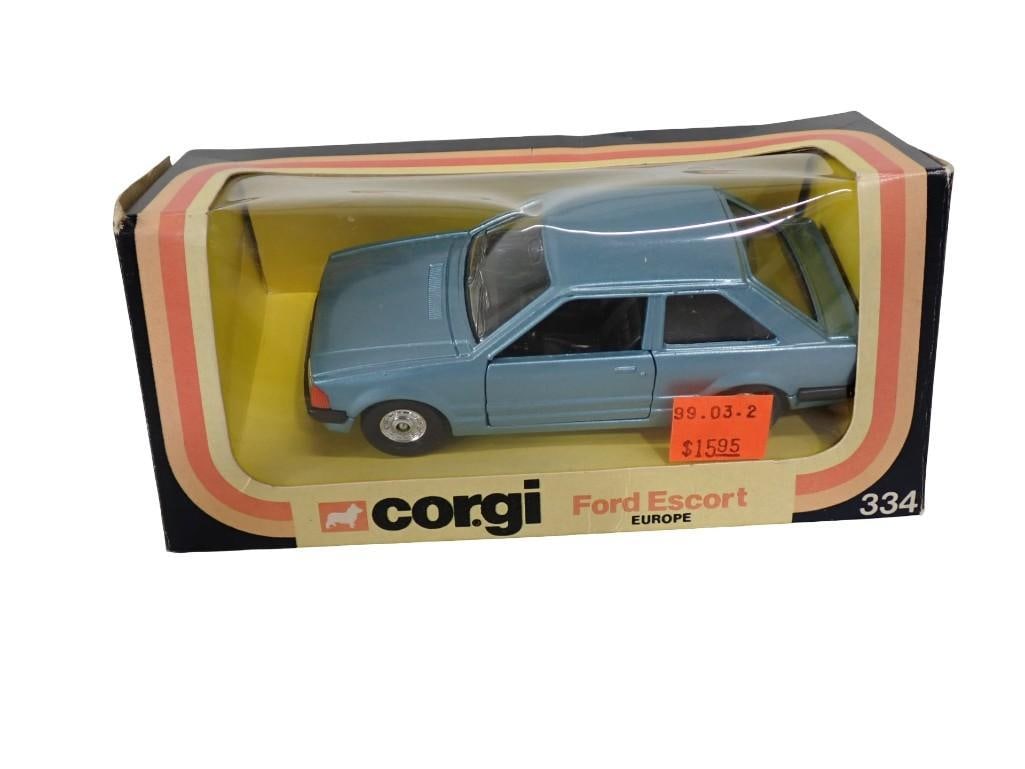 Vintage Corgi 334 Ford Escort Europe Die Cast Model Car in Original Box: Vintage Corgi 334 Ford Escort Europe Diecast Model Car in Original Box All pictures are considered part of the description and should be examined carefully by bidders. Live Auctioneers is now offering