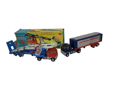 2 Die Cast Model Semi Trucks incl Corgi Toys Car Transporter with Ford Tilt Cab H Series Tractor and