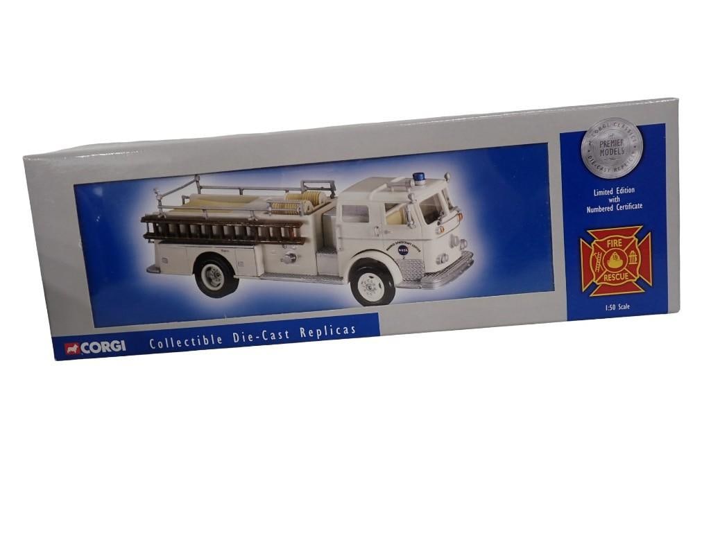 Corgi US50802 Seagrave K Nasa, FL Die Cast Model Firetruck in Original Box 1:50 Scale: Corgi US50802 Seagrave K Nasa, FL Diecast Model Firetruck in Original Box 1:50 Scale All pictures are considered part of the description and should be examined carefully by bidders. Live Auctioneers i