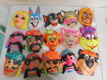 Vintage Vacuform Halloween Masks including Bugs Bunny, Yogi Bear, Pirates, etc.