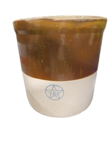 Vintage or Antique 5 Gallon Blue Star Two Tone Stoneware Crock