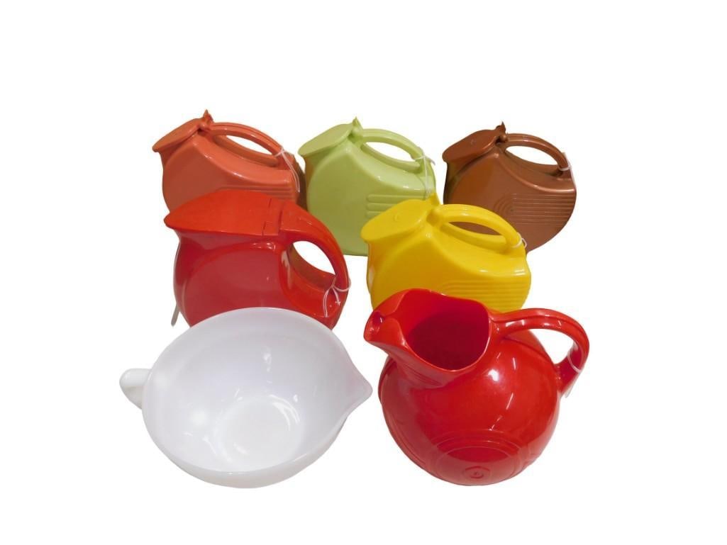 Lot of Assorted Color Pitchers including Burroughs Ball Style, plus Fire King Glass (1 of 5)