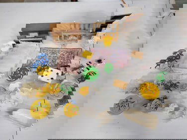 Vintage Dollhouse Accessories including hand painted wood