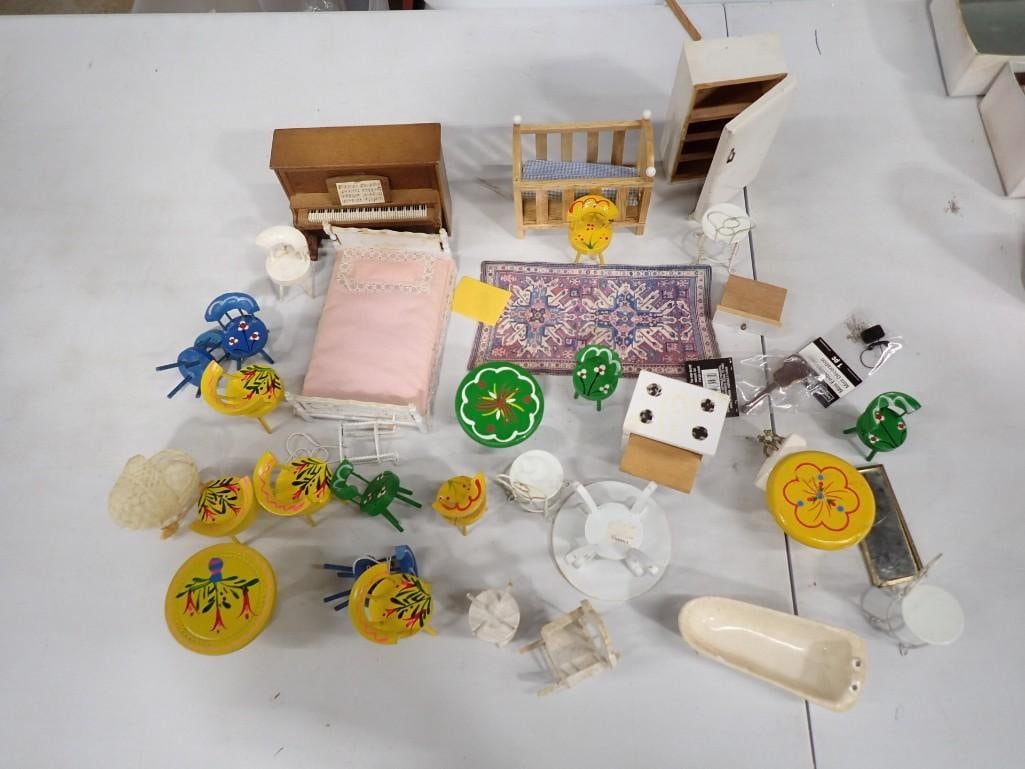Vintage Dollhouse Accessories including hand painted wood: Vintage Dollhouse Accessories including hand painted wood All pictures are considered part of the description and should be examined carefully by bidders. Live Auctioneers is now offering Live Shippin