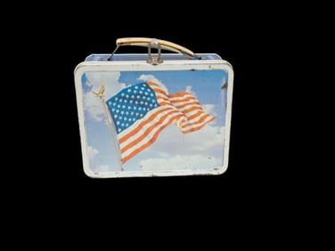 Vintage Metal Lunchbox Patriotic Flag Design No Thermos