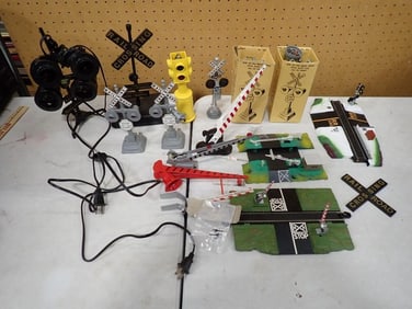 Model Train Accessories Lot including Crossing Signs / Signals, Gates, etc