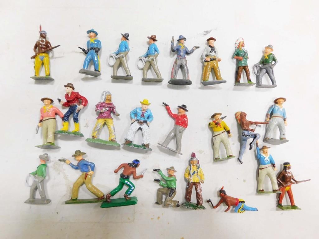 Lot of Metal Toy Figures incl Cowboys and Native Americans: Lot of Metal Toy Figures incl Cowboys and Native Americans All pictures are considered part of the description and should be examined carefully by bidders. Live Auctioneers is now offering Live Ship
