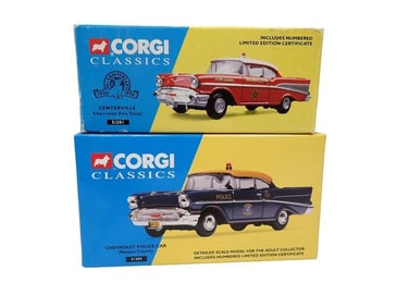2 Corgi Classics Die Cast Model Cars incl Centerville Chevrolet Fire Chief 51201 and Nassau County C