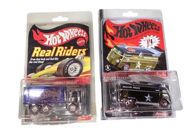 2 Hot Wheels Die Cast Vehicles incl Real Riders Hiway Hauler and Red Line Club RLC Volkswagen Drag B