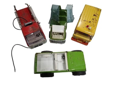 Lot of Vintage Pressed Steel Trucks and Vehicles incl Buddy L School Bus, Nylint Jungle Wagon,