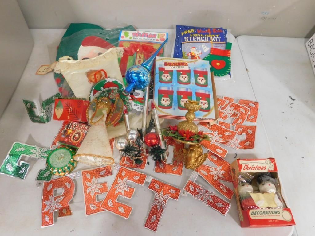 Lot of assorted Christmas Decorations including Vintage, New in Package, Tree Topper, etc (1 of 5)