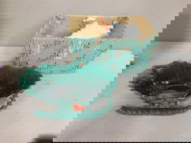 Vintage Lefton Green Santa Sleigh