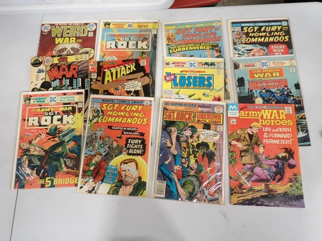 Lot of Vintage Comic Books including Sgt. Fury, Weird War Tales, Losers, Army of War, etc.: Lot of Vintage Comic Books including Sgt. Fury, Weird War Tales, Losers, Army of War, etc. All pictures are considered part of the description and should be examined carefully by bidders. Live Auction