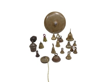 School or Building Wall Bell and a Collection of Small Brass Bells