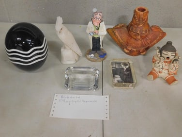 Assorted Smalls Lot including Tiffany Crystal Paperweight, Native American, Figurines, etc