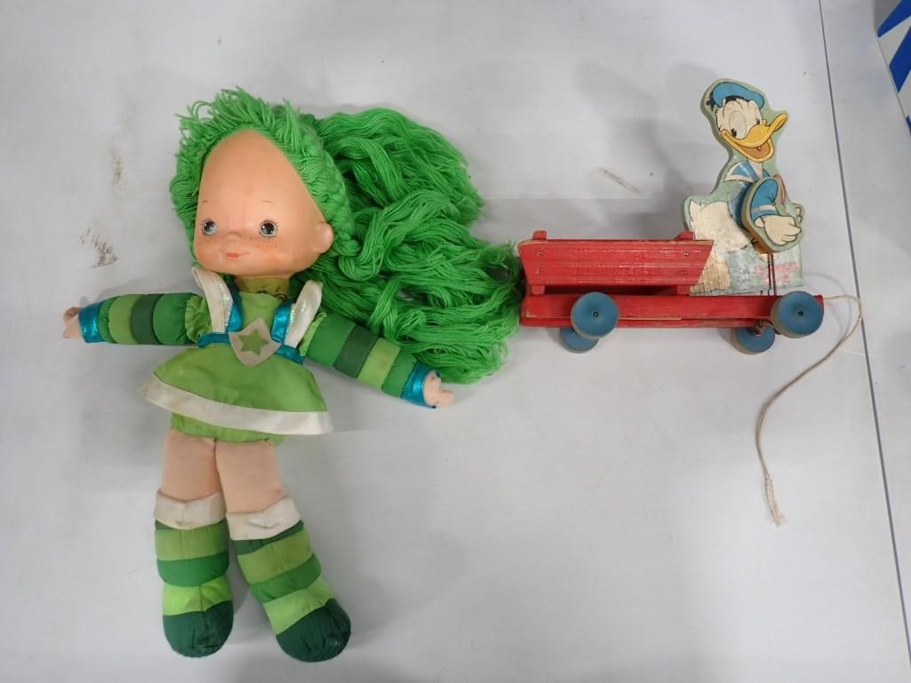 Vintage Donald Duck Pull Toy and Rainbow Brite Patty O'Green Doll (1 of 8)