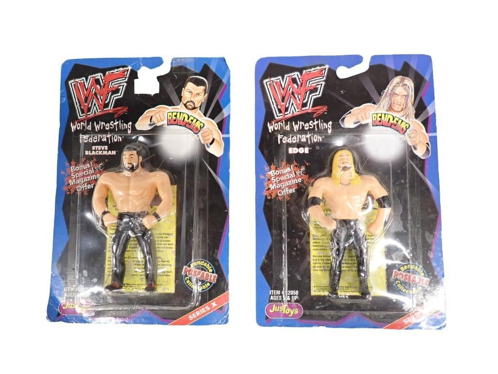 2 WWF Bend-Ems Figures incl Edge and Steve Blackman Wrestling Figures Both in Original Packages: 2 WWF Bend-Ems Figures incl Edge and Steve Blackman Wrestling Figures Both in Original Packages All pictures are considered part of the description and should be examined carefully by bidders. Live Au