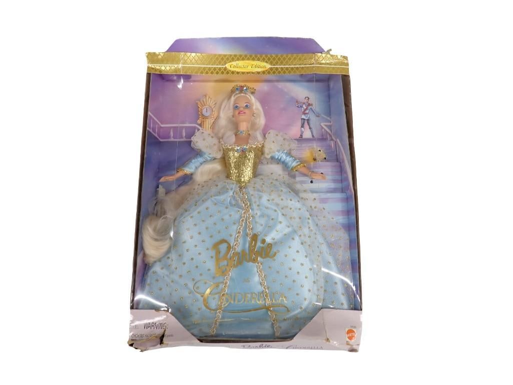 Cinderella Barbie Doll in Original Box: Cinderella Barbie Doll in Original Box Condition: box has wear and damage. All pictures are considered part of the description and should be examined carefully by bidders. Live Auctionee