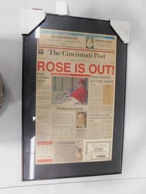 Framed Pete Rose Signed Newspaper - with COA