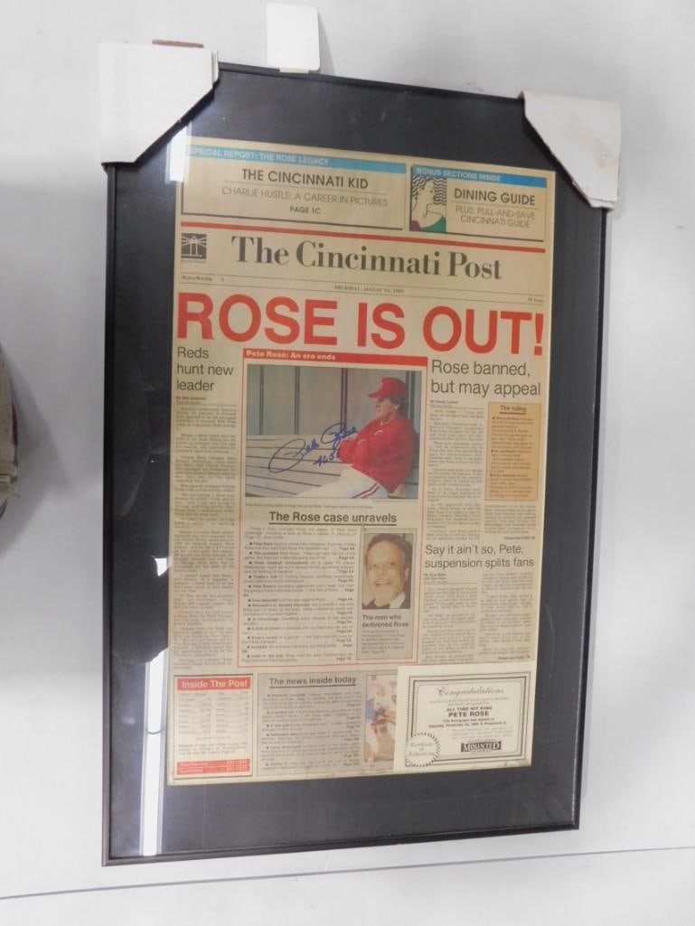 Framed Pete Rose Signed Newspaper - with COA (1 of 4)