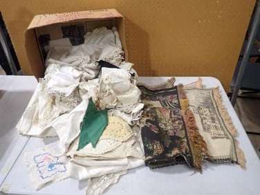 Large Lot of Vintage and Antique Linen, Doilies table runners, etc.
