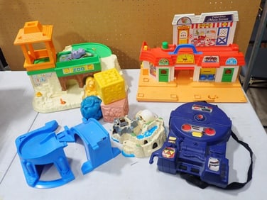 Vintage Toy Lot including Fisher Price Main Street, Zoo, Ghostbusters, etc.