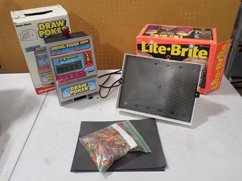Toy Lot including Lite Brite and Radio Shack Draw Poker Game / Bank: Toy Lot including Lite Brite and Radio Shack Draw Poker Game / Bank All pictures are considered part of the description and should be examined carefully by bidders. Live Auctioneers is now offering Li