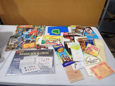 Misc. Ephemera Lot, etc. Including Vintage Comic Books, Bat-Man, Books, Lesson Cards, Advertising