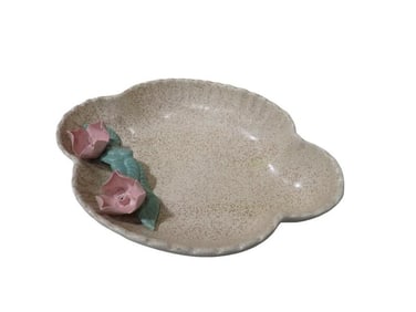 MCM Pottery Bowl with Rose Design Speckled glaze and applied ceramic flowers and leaves