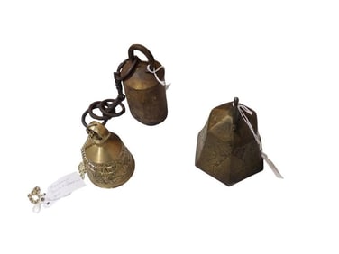 3 Vintage or Antique Bells including Etched Brass