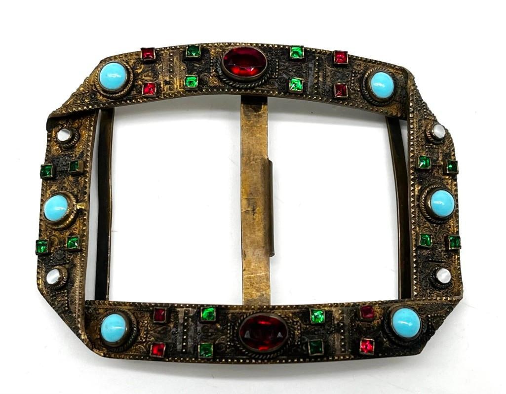 Antique Austrian Turriet & Bardach "TB" Gilt Past Ston Belt Buckle ca.1900 (1 of 6)