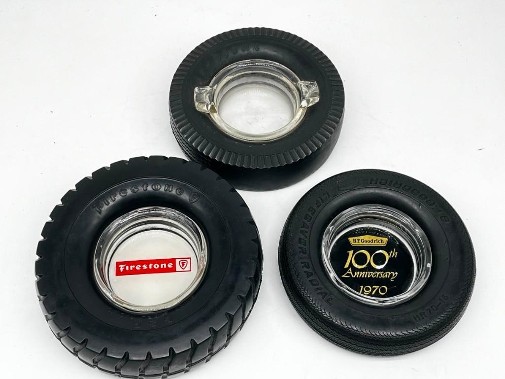 Lot of 3 Vintage Tire Advertising Ashtrays - Firestone & BF Goodrich (1 of 5)