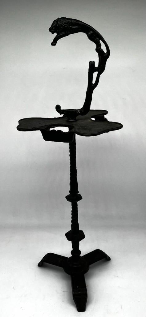 Leaping Lion Figural Antique Cast Iron Smoking Stand 26" (1 of 4)