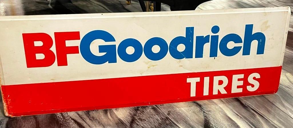 Large Vintage BF Goodrich Metal Advertising Sign 14 x 60 in: Large Vintage BF Goodrich Metal Advertising Sign. Good Condition, minor scratches. 14 x 60 in All pictures are considered part of the description and should be examined carefully by bidders