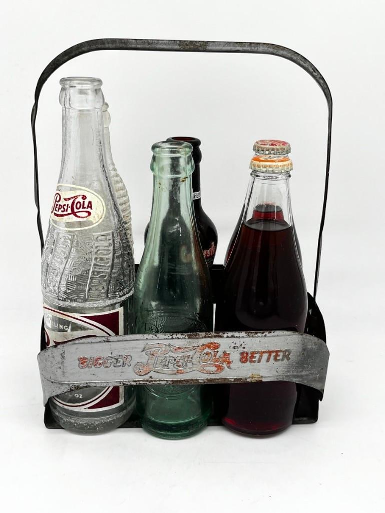 Antique Metal Pepsi-Cola 6 Pack Bottle Carrier w/ Bottles (1 of 2)