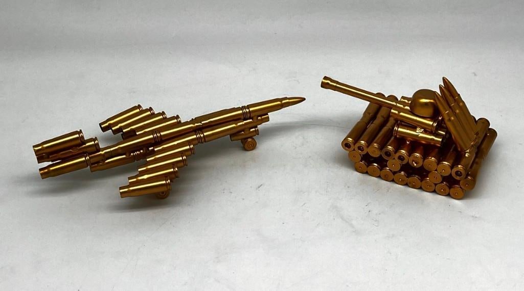 2 Vintage Trench Art Airplane and Tank Empty Ammunition Shells: 2 Vintage Trench Art Airplane and Tank Empty Ammunition Shells. Condition: has been painted over 6" and 9" All pictures are considered part of the description and should be e