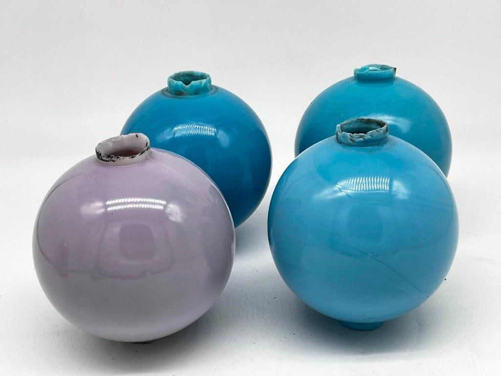 Lot of 4 Antique Glass Weather Vane Lightning Rod Balls - Blue & Purple (1 of 4)