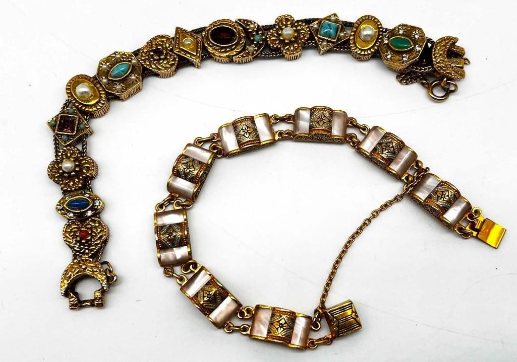 Antique Gemstone Slide Bracelet and Mother of Pearl Bracelet (1 of 7)