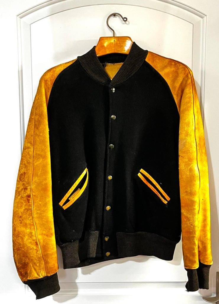 Vintage 50's Mens Weathered Leather / Wool Letterman Jacket by The Sportsman Size Men's L (1 of 3)
