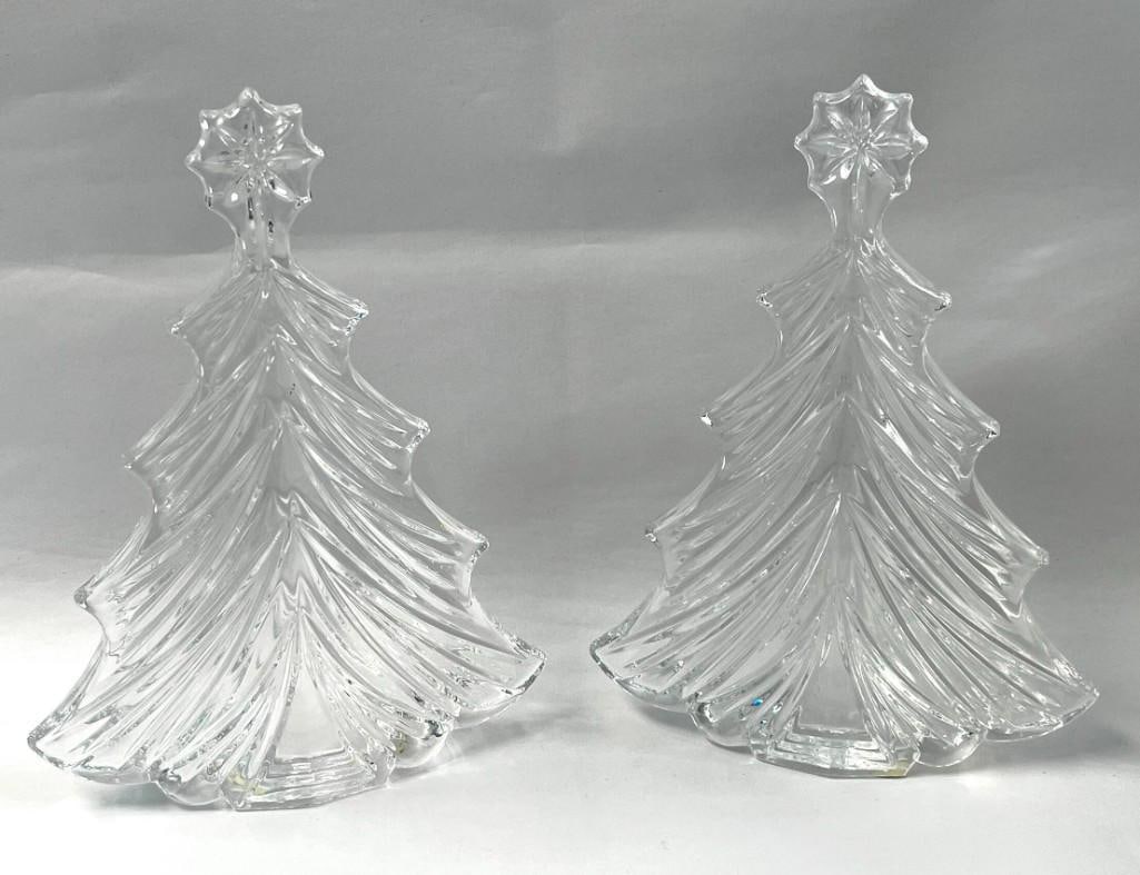 A Pair of Waterford Crystal 7.5" Christmas Trees Sculptures Signed (1 of 6)