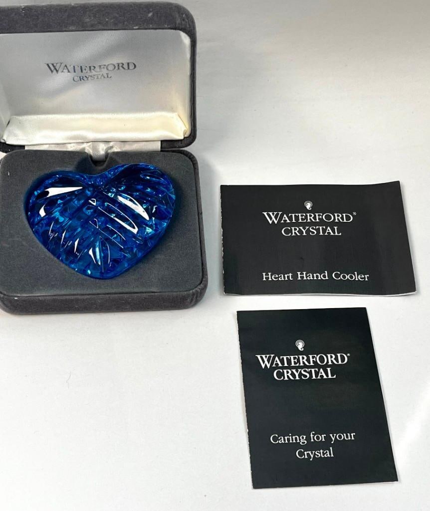 Waterford Crystal Blue Heart Hand Cooler in Box with Papers: Waterford Crystal Blue Heart Hand Cooler in Box with Papers All pictures are considered part of the description and should be examined carefully by bidders. Live Auctioneers is now offering Live Shi