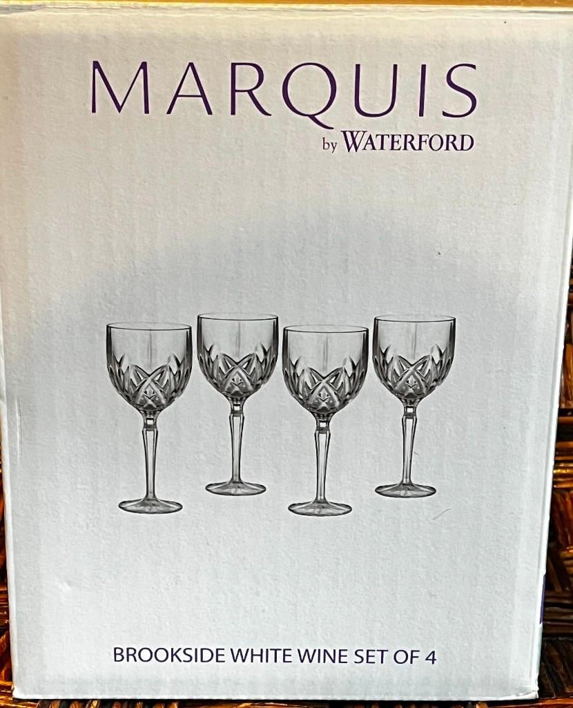 NIB Waterford Marquis Brookside White Wine Glasses Set of 4 New in box German Crystal Stemware: New in Box Waterford Marquis Brookside White Wine Glasses Set of 4 German Crystal Stemware New in sealed box All pictures are considered part of the description and should be examined care