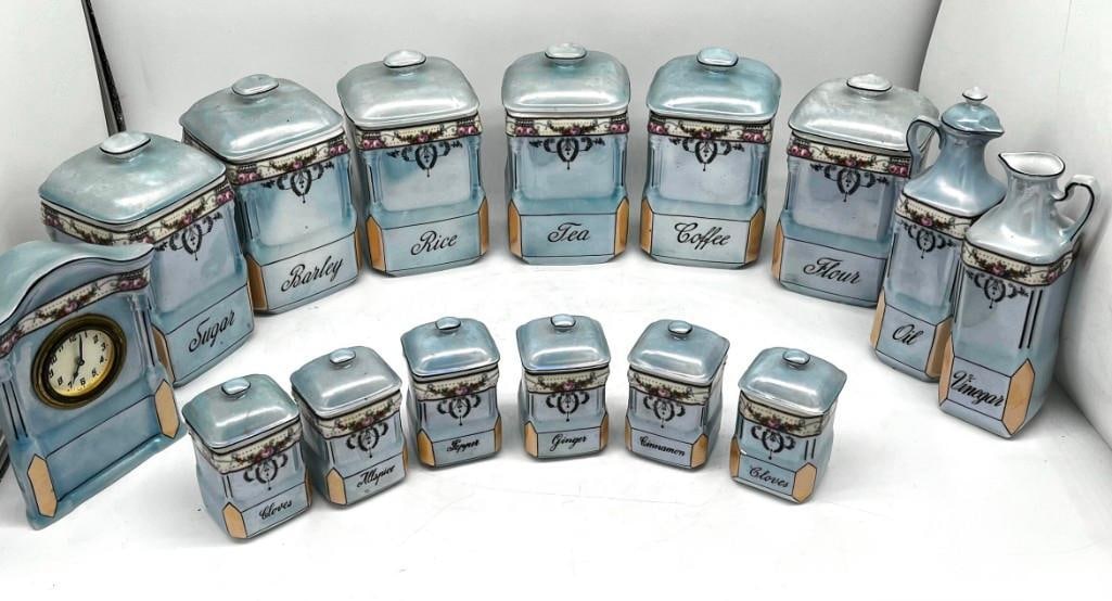 Vintage Victoria 15 Piece Lusterware Czechoslovakia Canisters Set w/ Rare Clock (1 of 9)