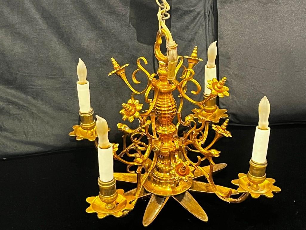 Jewish Shabbat Chandelier Light Lamp Hanging Fixture with Bronze Dolphins (1 of 6)